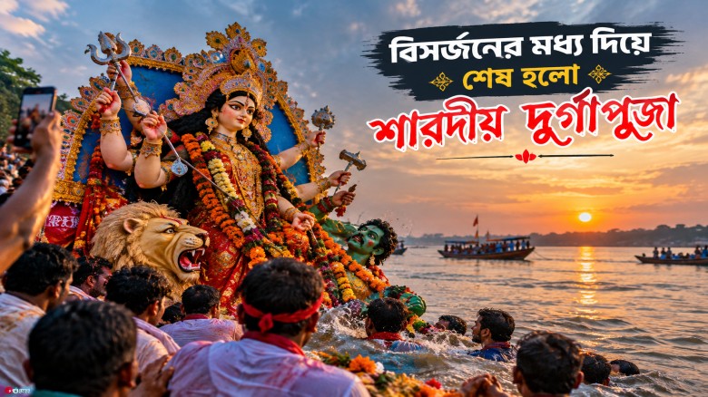 প্রতিমা বিসর্জনের মধ্য দিয়ে শেষ হলো শারদীয় দুর্গাপূজা